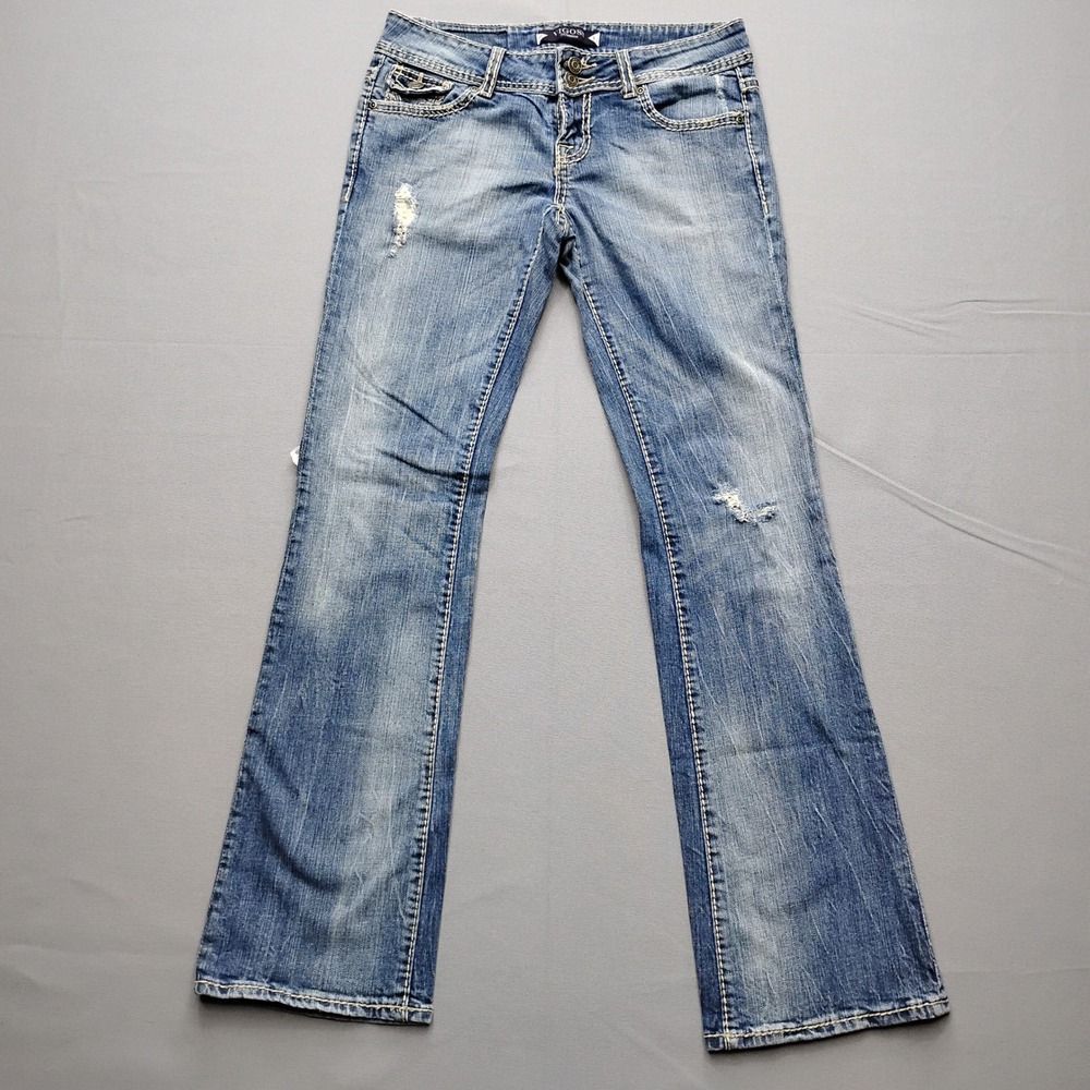 Vigoss Bootcut Jeans Womens 3 Medium Wash Distressed Flap Pocket Low Rise